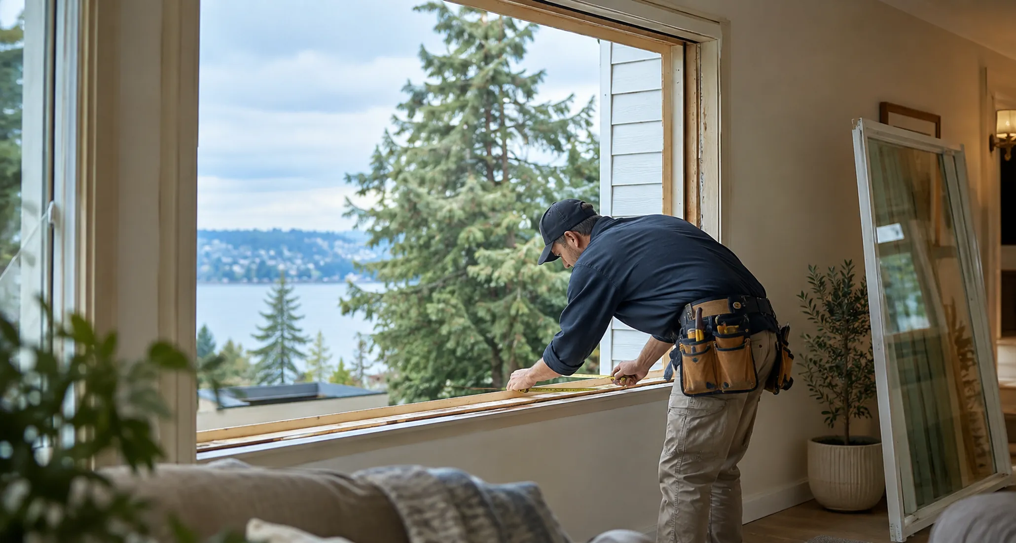 Window Replacement in Waller - WA as installers set a new insulated window into place