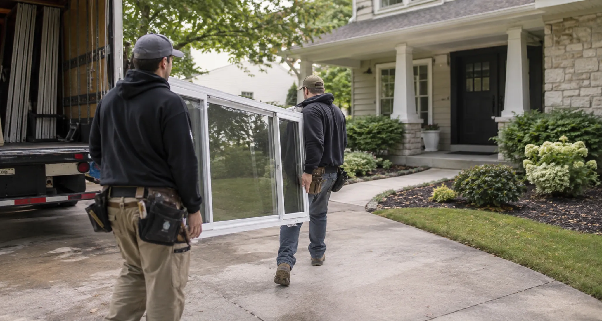 Technician checking window replacement alignment inside a Waller - WA home during installation